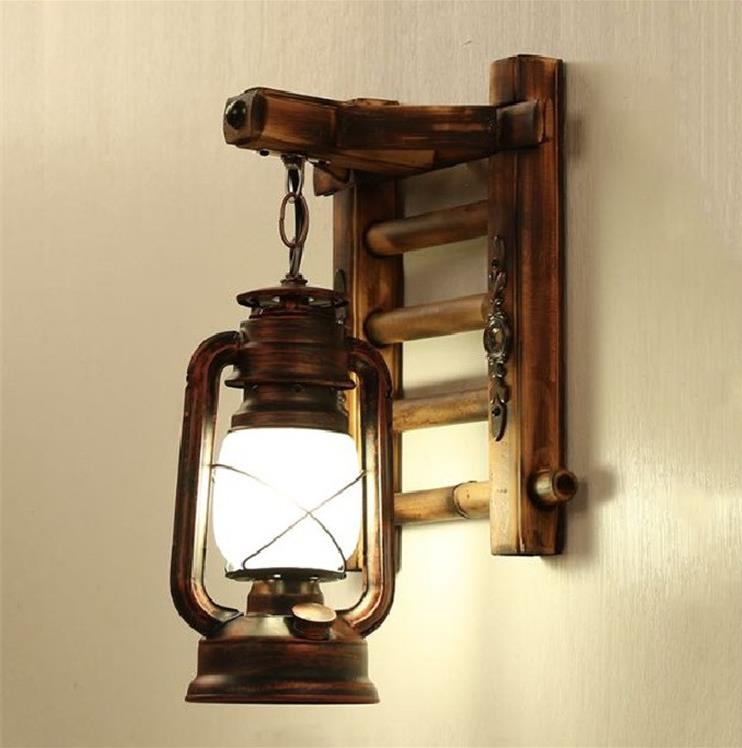 American Country Kerosene Lantern Antique Wall Lamp gamit ang Wooden Hanging Board